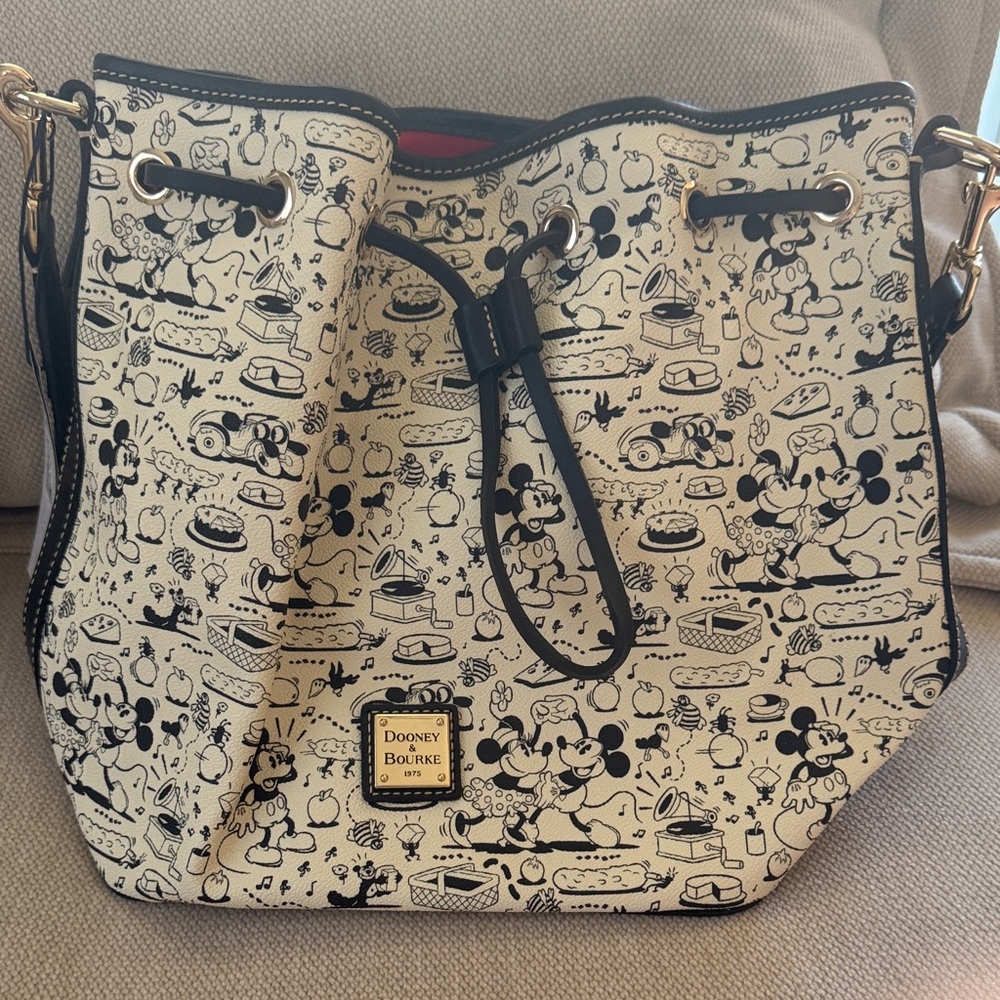Dooney & Bourke Black and Cream Mickey Mouse Shoulder Bag